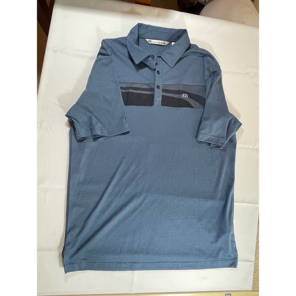 Travis Mathew Golf Polo Shirt preppy Striped Performance Casual Blue‎ Large - Picture 1 of 5